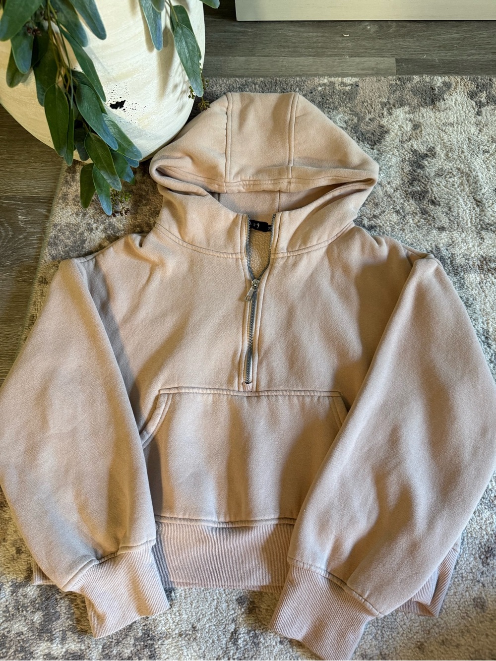 Women's Half-Zip Hoodie in Light Beige